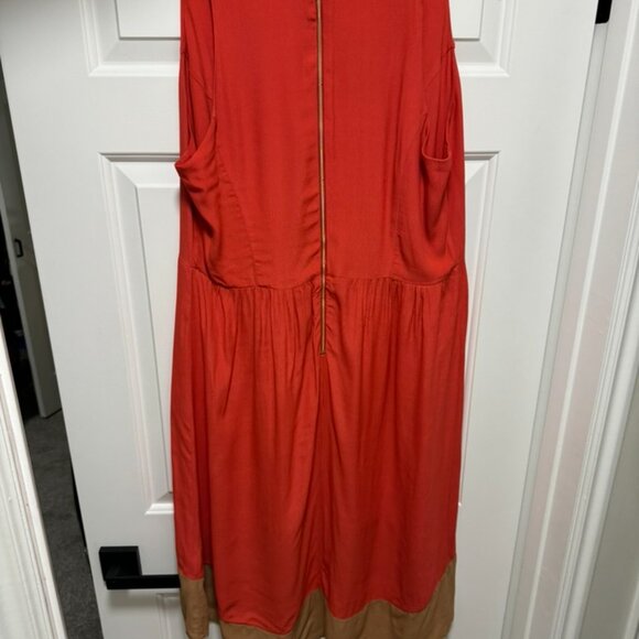La Vi Sleeveless Wedding Guest Cocktail Dress Coral Red V-Neck - Picture 4 of 6